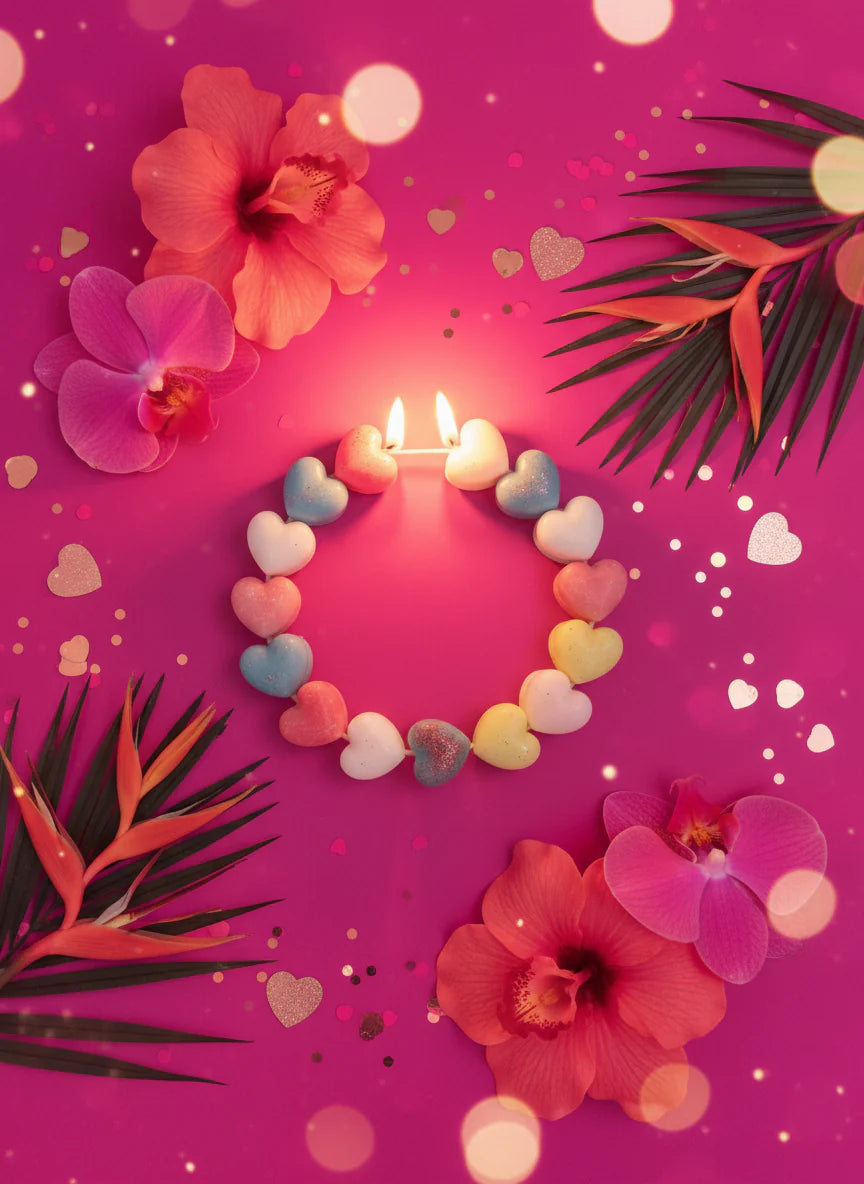 Beautiful heart candles on a pink background